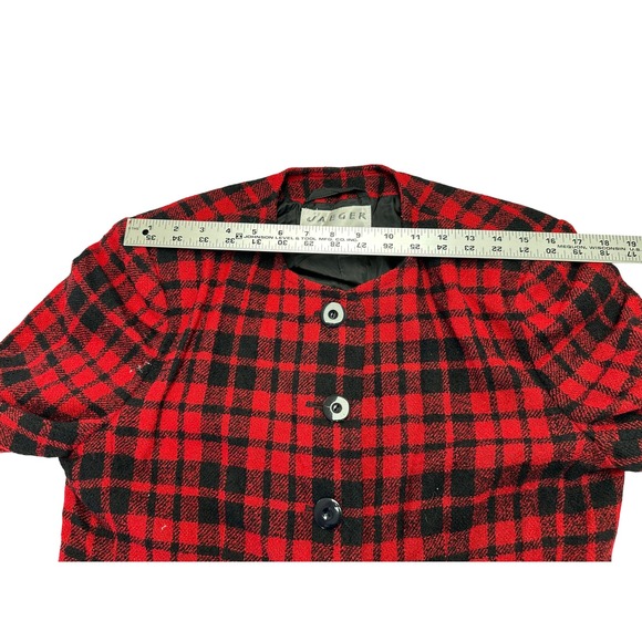 Vintage 80s 90s JAEGER Great Britain Red Black Plaid Jacket Wool Boucle Sz 14 - Picture 6 of 10